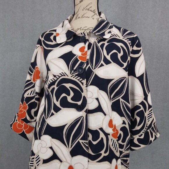 Chico's | Tropical Floral Print Cotton Jacket Navy Orange | Size XL - Picture 2 of 9
